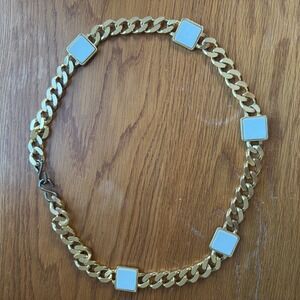 Vintage 80s 90s Chunky Gold Tone Chain Belt with White Square Inlays Statement